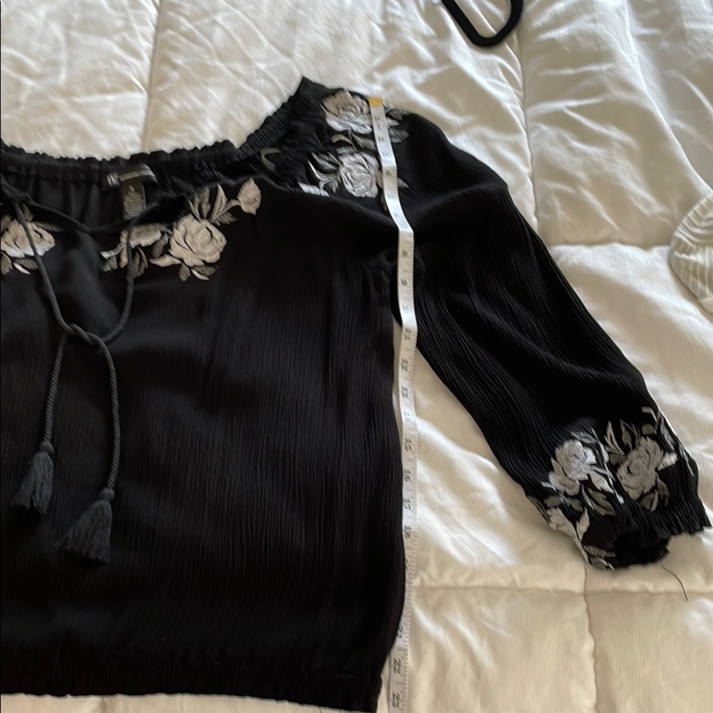 INC International Concepts Black Embellished Crop Blouse